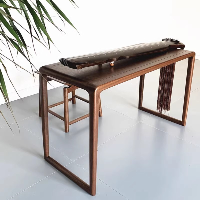 新中式实木古筝桌黑胡桃禅意琴桌琴凳榆木书法桌简约古琴桌凳共鸣