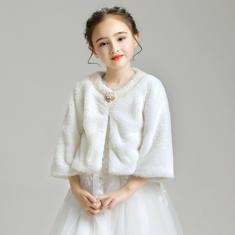 女童毛披肩斗篷花童小外套儿童礼服配饰长袖毛绒加厚冬季新款2021