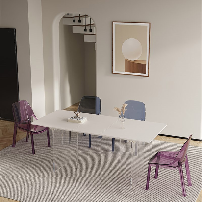 亚克力岩板餐桌透明悬浮家用小户型餐厅组合功能长方形伸缩餐桌椅