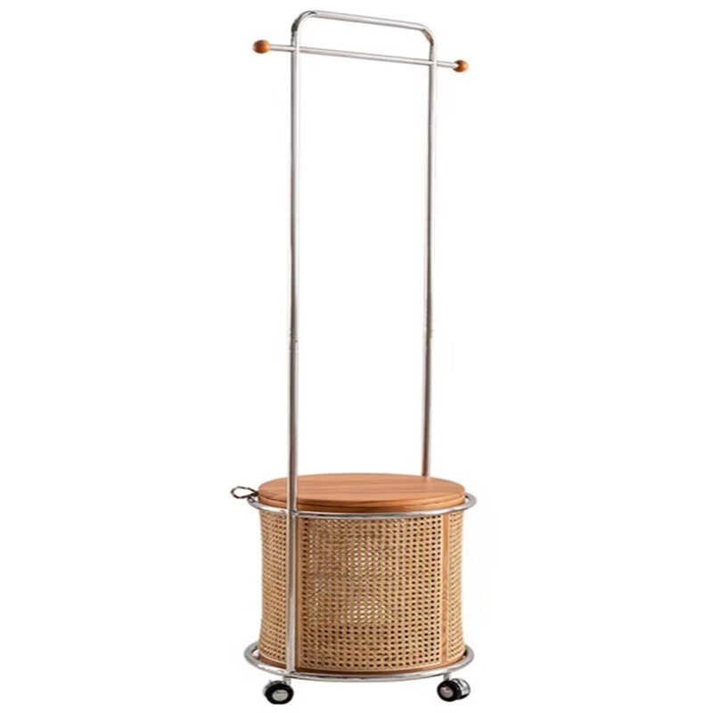 服装店挂衣架实木藤编收纳落地女装展示架衣帽架移动中岛架陈列架