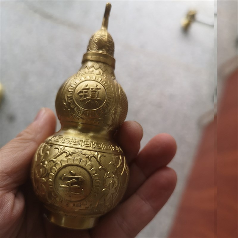 古玩铜器收藏黄铜太极葫芦纯铜福禄家居办公摆件礼品摆设