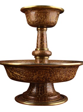 护法杯纯铜古色八吉祥尼泊尔雕花供杯密宗具供酒杯家用供奉圣水杯