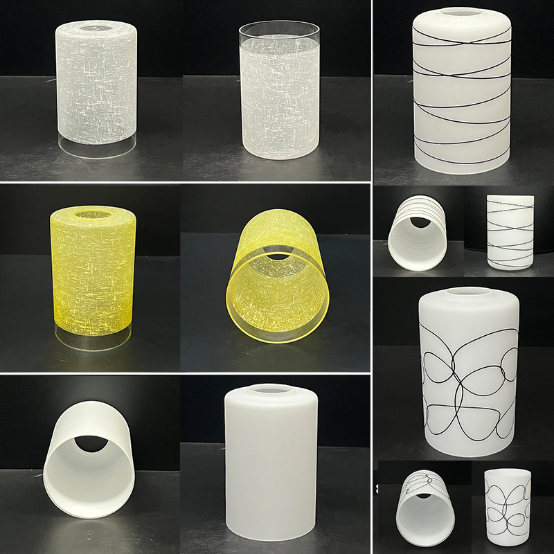 灯具配件 圆柱直筒玻璃外壳 E27灯头奶白柱子吊灯灯罩磨砂灯壳diy