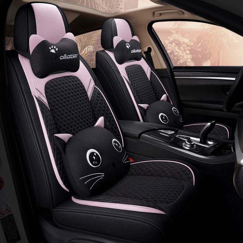 汽车坐垫四季通用亚麻布艺全包卡通女士座套凌派英朗雷凌内饰座垫