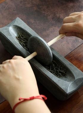 青石碾子茶器唐代宋代捣药药器老式茶粉茶盘中药研磨船茶碾压石臼