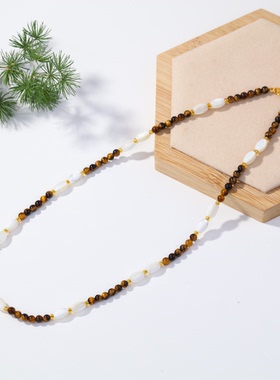 【罗娜专属】美伢【顷雪浪】虎纹石虎眼石 海贝项链QT23XL0057J