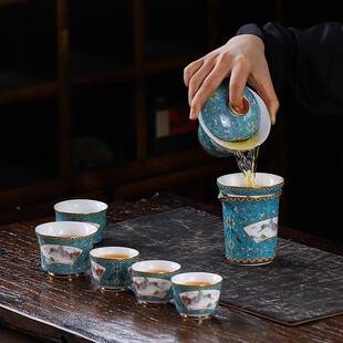 珐彩功夫茶具套XDL组20奢23年新款礼轻高端家用陶瓷中瑯式茶壶茶