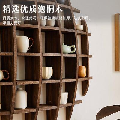 古博架墙上壁挂式实木挂墙茶杯墙上多宝阁格子架置物背120景展架