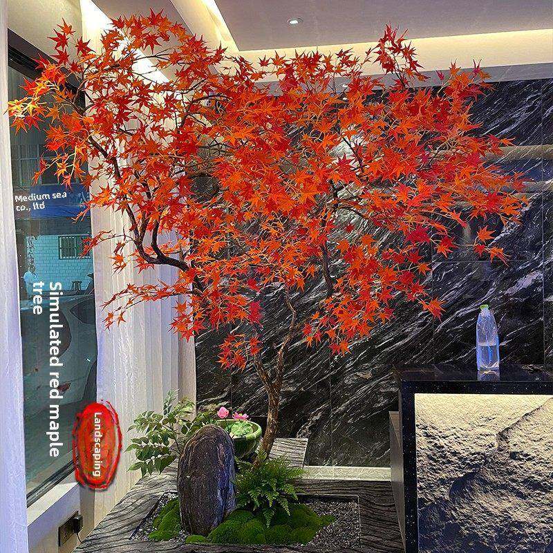 楼梯下日模拟枫红树，茶室景观装式饰，假红树，室内外绿色枫植IU