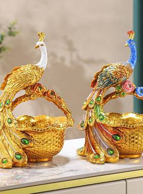 孔雀钥玄匙收纳摆件家居关饰品门口高端轻奢客原创专利茶厅几装饰