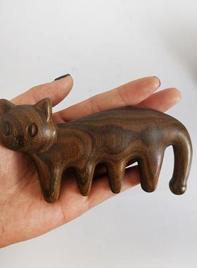 三思工房喵有型按摩梳部经头络解压解乏  KBJ天然 绿檀木梳子 礼