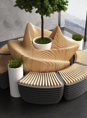 防腐木格片座椅切定制厂家商场异形实木坐凳户外木菠萝NKV休闲等