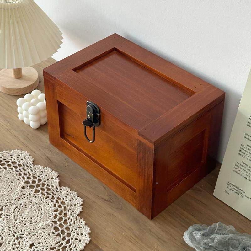 复古带锁收整纳家箱实木储物箱子用桌面杂物理盒大木盒子小号柜子,收纳整理,桌面收纳盒,淘宝优惠券,粉丝福利购,淘宝优惠卷