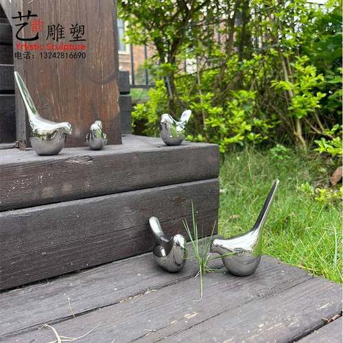 草坪园不锈钢铸造小鸟塑艺术摆 彷真鸽子PYR件社区花抽象小品雕装