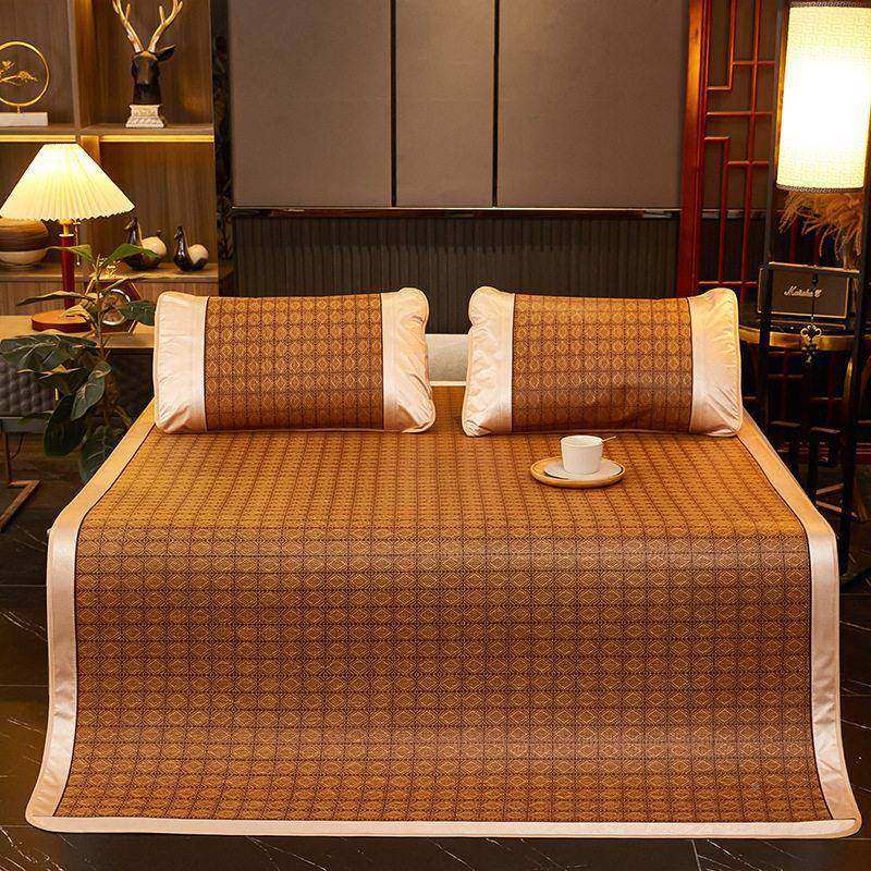 叁亿天精选艾草冰丝凉席三件2025款然藤套席XLE夏季家用床新垫软,床上用品,藤席,淘宝优惠券,粉丝福利购,淘宝优惠卷