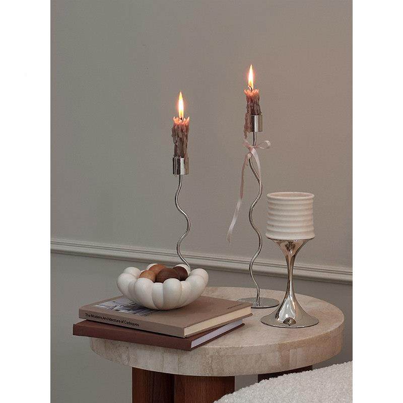 觅屿金雅烛台优造型银色烛属台摆件法式简约家桌用餐烛WPN光晚餐
