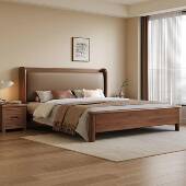 胡桃木木床现代简1.8米双储人床中式 1.5米物约软包主卧实家95642