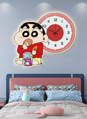 蜡笔小餐新钟表QWL2991挂儿童房装画男钟孩女孩卧室床头挂饰画带