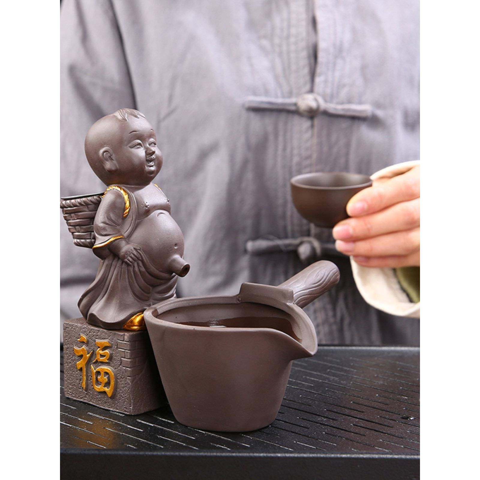 紫砂尿童喷茶宠摆水件滤ODJ精品可养创意小和尚过茶茶漏茶玩具配,餐饮具,茶宠摆件,淘宝优惠券,粉丝福利购,淘宝优惠卷