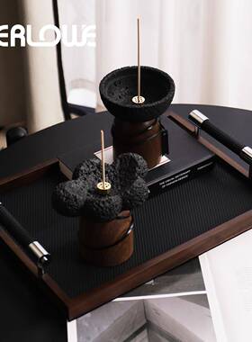 小众高香薰级托香插香座复胡桃DJV木纹扩古石摆件家用送人乔迁香