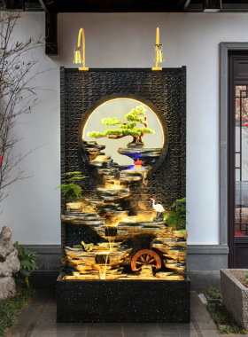 造景假山流水喷泉公司形象墙鱼池景观装饰水幕墙屏风招财落地摆件