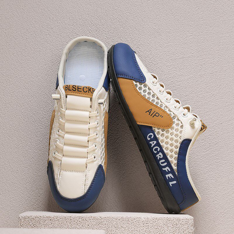 半拖鞋男款2024新款夏季韩版潮流懒人网面休闲运动无后跟豆豆布鞋