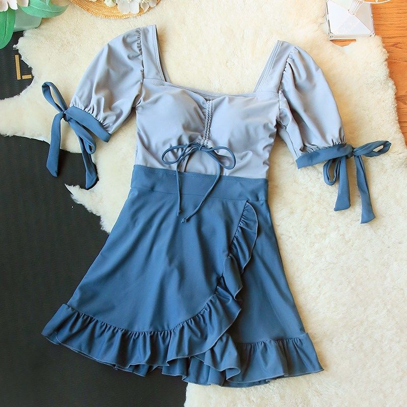 泳衣女微胖女孩遮肉显瘦保守遮肚子高级感泡温泉连体大码泳装可爱