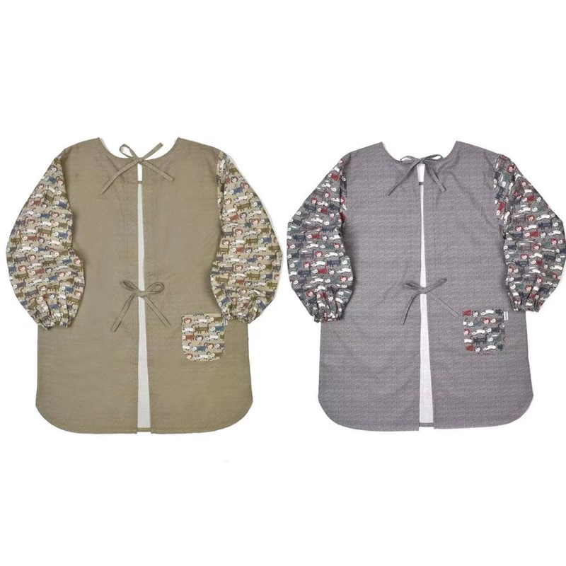 后扣系带长袖反穿围裙厨房花店咖啡店工作服防污