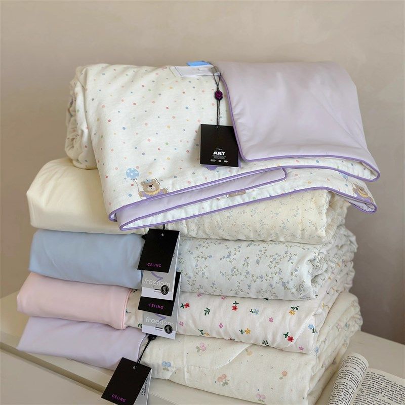 夏季新款小清新全棉双层纱锦氨凉感冰纱双感夏被空调被可机洗水洗,床上用品,化纤被,淘宝优惠券,粉丝福利购,淘宝优惠卷