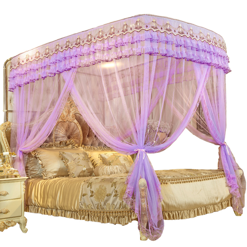 新款U型伸缩蚊帐家用夏天落地支架加密加厚公主宫廷床幔方便拆洗