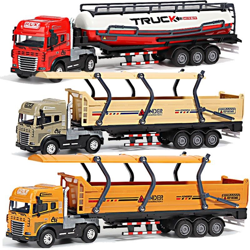 超大号儿童运输车玩具工程卡车平板拖车大货车合金半挂油罐车模型