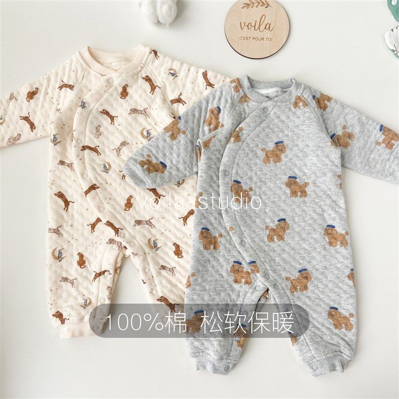 婴儿空气棉连体衣薄夹棉男女宝宝外出服连身哈衣爬服秋冬保暖无骨