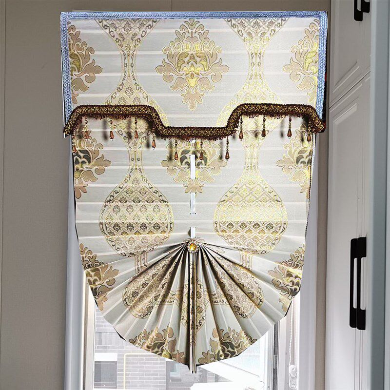 纯色遮光窗帘 孔雀蓝扇形卷帘 拉帘升降窗帘卧室书房阳台扇形卷帘