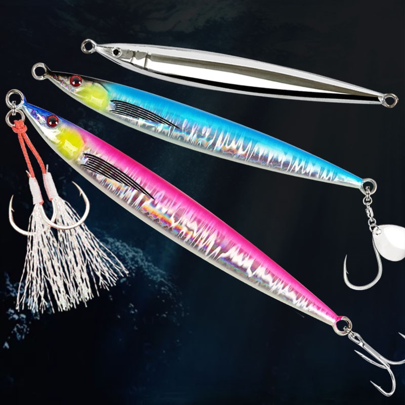 杰克速沉快抽鲅鱼海钓铁板路亚夜光马鲛油滚子带钩铁板饵60-180克