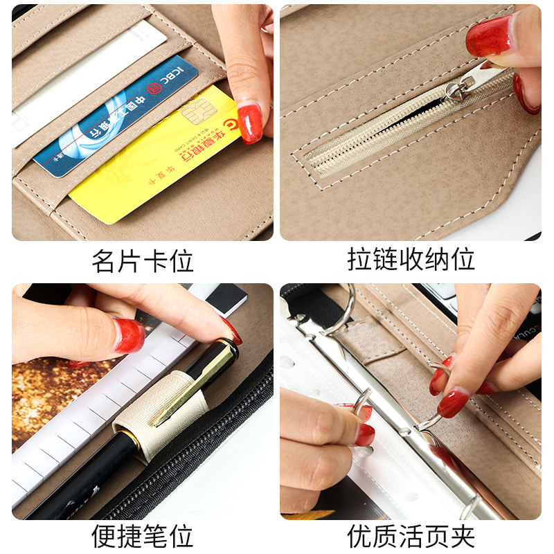 手提式多功能A4拉链文件夹经理夹手提式公文包带计算器皮质活页夹