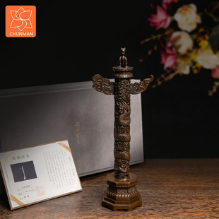 庆松堂苏工铜炉名家胡庆松制紫铜华表香熏筒文房收藏礼佛熏香