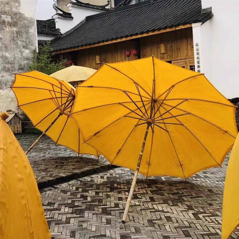 老式油布伞古典怀旧老式竹木伞古风大黄伞手工防雨道具大号油布伞