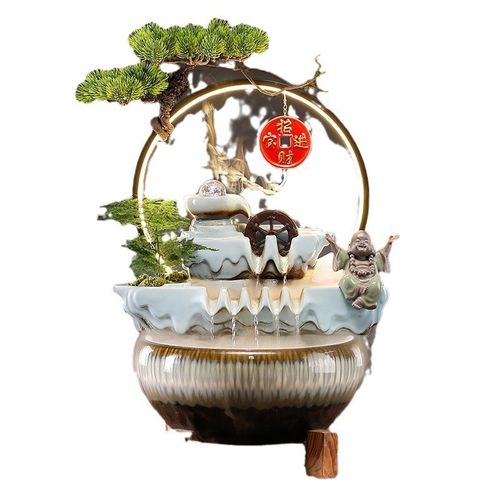 流水创意水车造景陶瓷招财鱼缸循环水泵家居客厅装饰业礼品