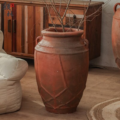 景观耳大陶罐粗陶盆复古落地陶瓶民宿装饰陶器酒店大堂大