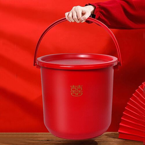 塑料家用大号红色乔迁婚庆结婚用品红桶带盖喜桶水桶陪嫁米桶