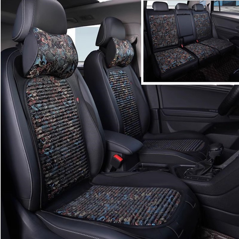 刺绣养生荞麦壳汽车坐垫半包小蛮腰高档马鞍垫亚麻座椅四季通用