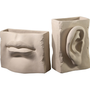 五官石像眼耳嘴抽象软装陶瓷艺术人脸瓶笔筒样板房装饰品