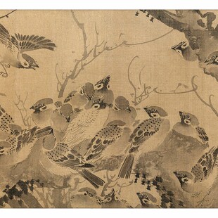 :明 林良乔林百雀图国画古代鸟工笔画微喷复制临摹饰画