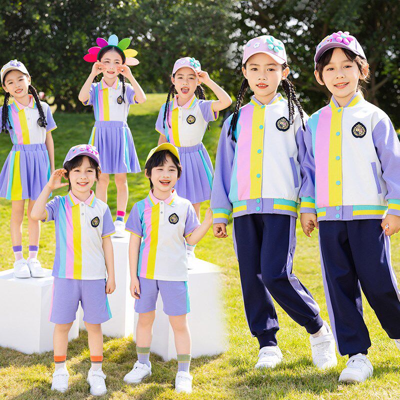 学院风紫色棒球服校服套装小学生春夏装新款O儿童班服四件套幼儿