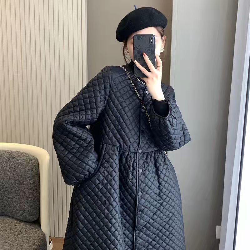 文艺范收腰e显瘦气质中长款棉衣棉服女秋冬款外穿加厚保暖a字裙潮