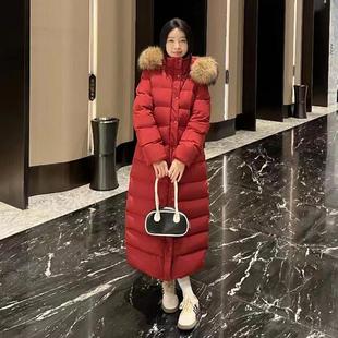 2024秋冬新款90白鹅绒羽绒服女超长款过膝到脚踝加长加厚超大毛领