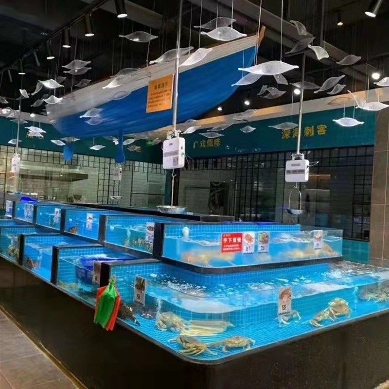 海鲜鱼缸商用饭店生鲜超市水产市场移动固定海鲜贝壳池养鱼缸定制