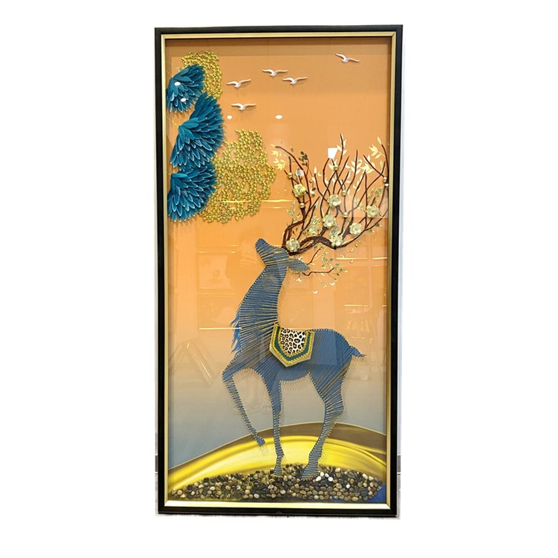 现代简约玄幻装饰画竖版走廊福鹿壁画玄关挂画福禄吉祥实物立体图片