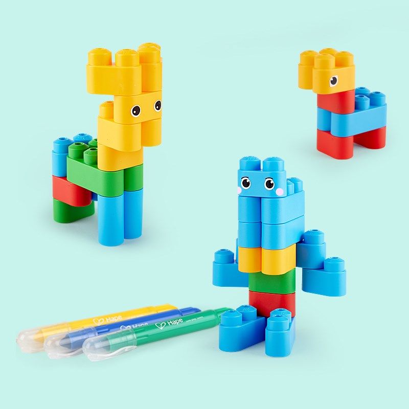 hape拼装拼插百变大颗粒积木宝宝diy益智儿童玩具PolyM100粒桶装