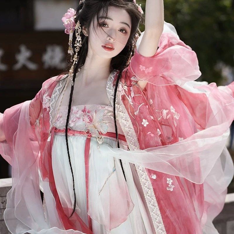 涂七七桃花重工刺绣破袖大袖衫诃子裙H现货超仙国风大典十二花神图片